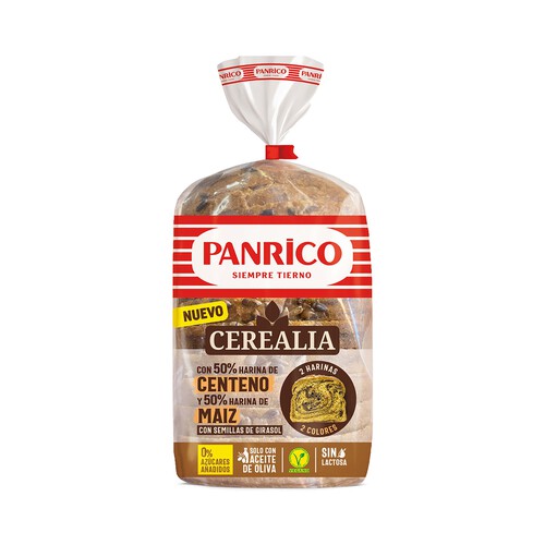 PANRICO Ceralia Pan de molde 50% maíz, 50% centeno y 0% azúcar 385 g.