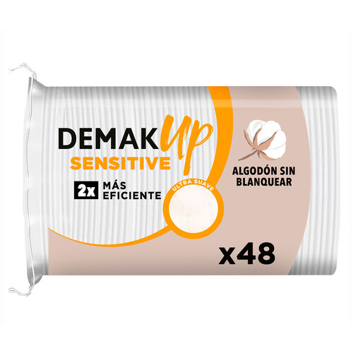 DEMAK UP Discos desmaquillantes redondos de algodón, para pieles sensibles DEMAK UP Sensitive 48 uds.