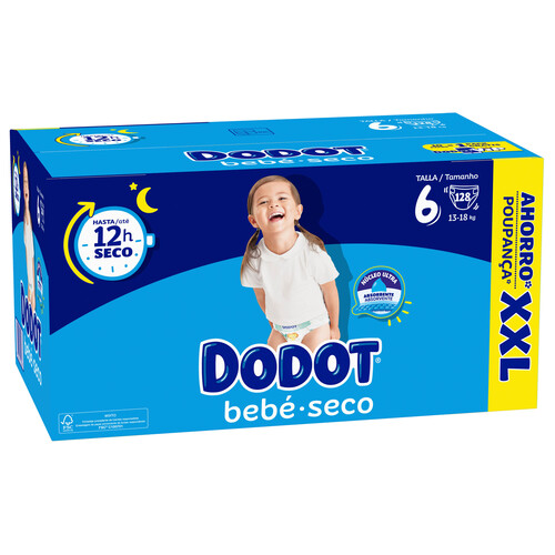 DODOT Bebé-seco Pañales talla 6 (13-18 kg) 128 uds.