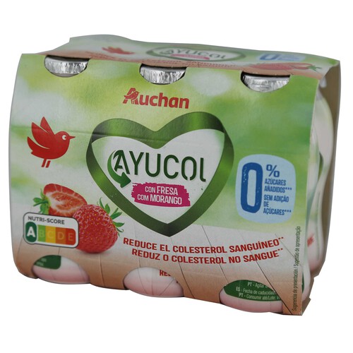 AUCHAN Ayucol con sabor a fresa, para ayudar a controlar el colesterol 6x100 g Producto Alcampo.