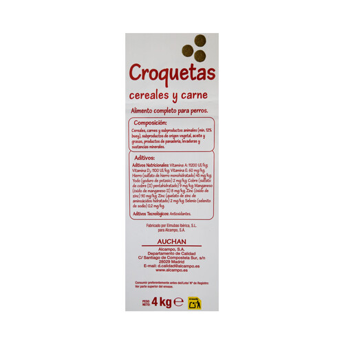 PRODUCTO ECONÓMICO ALCAMPO Comida para perro a base de croquetas de carne y cereales PRODUCTO ECONÓMICO ALCAMPO 4 kg.