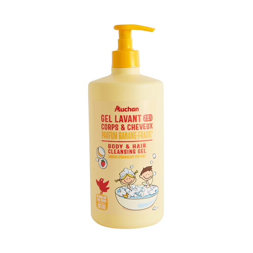 PRODUCTO ALCAMPO Gel y champú infantil con aroma a plátano y fresa 750 ml.