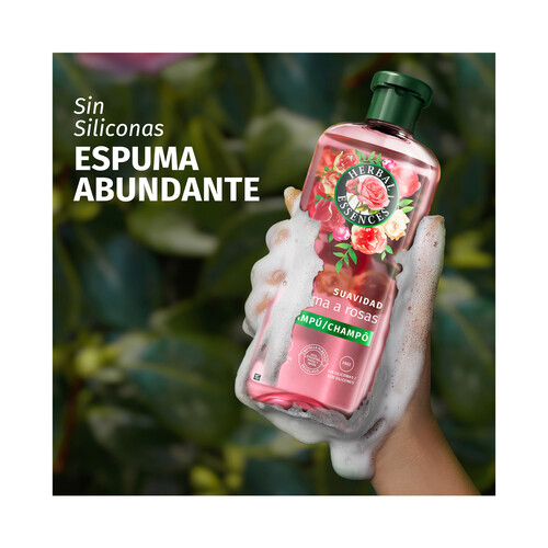 HERBAL ESSENCES Champú suavizante e hidratante con aroma a rosas, para cabellos secos 350 ml.