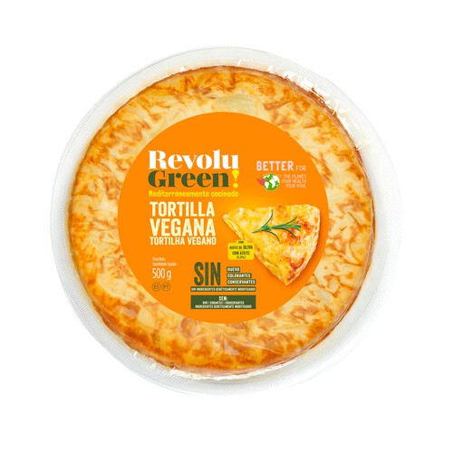 Tortilla vegana sin huevo, ni colorantes ni conservantes REVOLU GREEN 500 g.