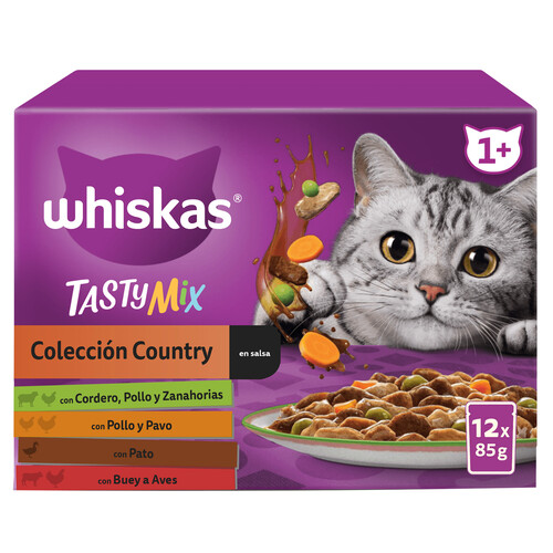 WHISKAS Tasty mix Alimentación para gato húmedo en bolsistas 12 uds, 85 g.