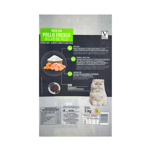 PRODUCTO ALCAMPO Alimento de gato seco bolsas de pelo esterilizado Auchan expert  3 kg.