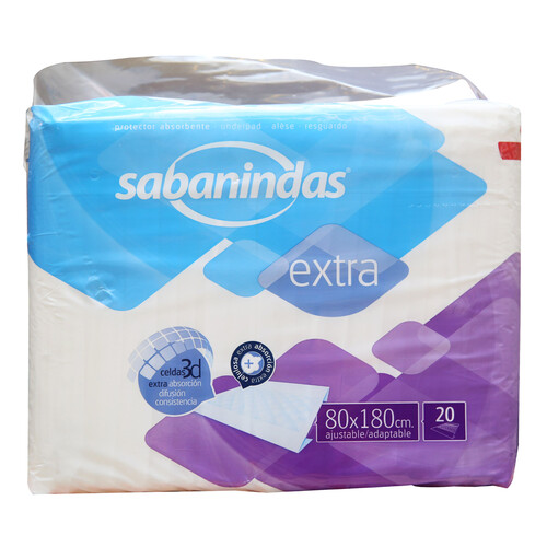 SABANINDAS Protector absorbente ajustable y adaptable (80 - 180 cm) SABANINDAS 20 uds.