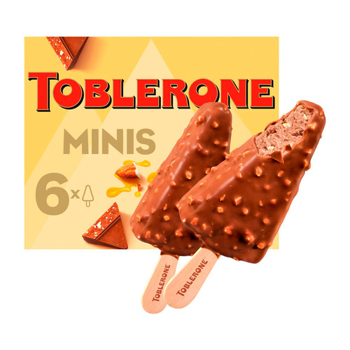 TOBLERONE Mini bombón helado de chocolate y miel cubierto de chocolate y con leche y trozos de nougat 6 x 50 ml.