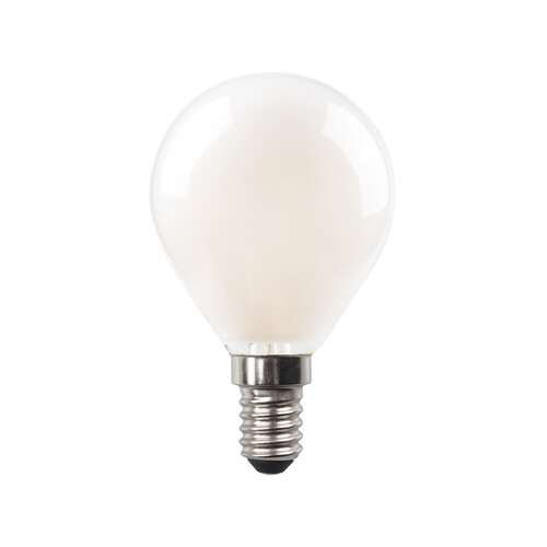 Bombilla Led esférica E14, 4,3W=40W, luz fría, 470lm, cristal mate, PRODUCTO ALCAMPO.