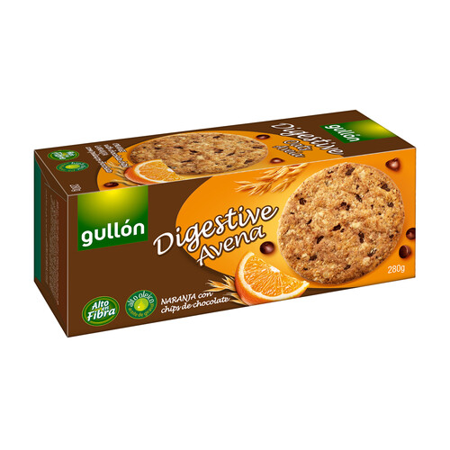 GULLÓN Galletas Digestive avena con naranja y chips de chocolate 280 g.