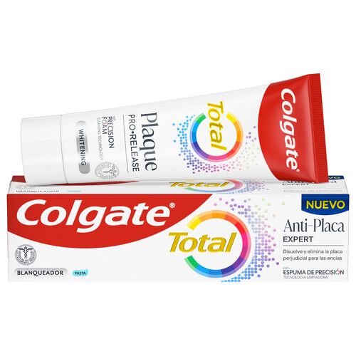 COLGATE Total expert Pasta de dientes blanqueante y anti-placa con espuma de precisión 75 ml.