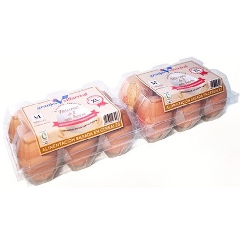 GRANJAS VILLARREAL Huevos de gallinas en jaulas acondicionadas de Madrid, categoría A y clase XL 12 uds.