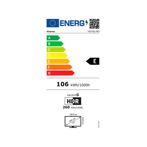 Televisión 190,5 cm (75) QLED PRO HISENSE 75E7NQ, Gaming, 4K, VIDAA, WIFI, color negro.