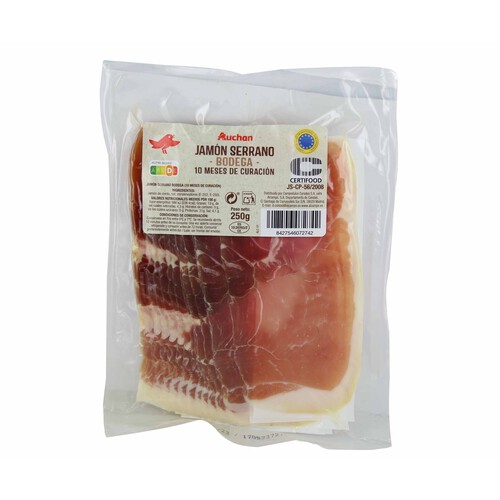 AUCHAN Jamón serrano bodega (10 meses de curación) cortado en lonchas 250 g. Producto Alcampo