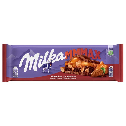 MILKA Chocolate con leche, almendras, crema y caramelo 300 g.