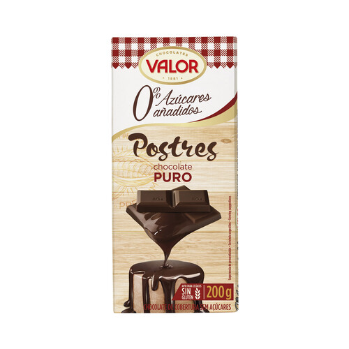 VALOR Chocolate puro 52% cacao, especial postres 200 g.