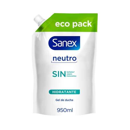 SANEX Sin neutro Recarga de gel hidratante para baño o ducha, para todo tipo de pieles 950 ml.