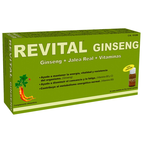 REVITAL Ginseng Complemento alimenticio, ayuda a disminuir el cansancio y la fatiga 20 uds.