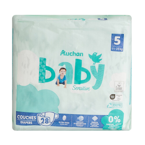 PRODUCTO ALCAMPO Baby sensitive Pañales talla 5 (11-25 kg) 28 uds.