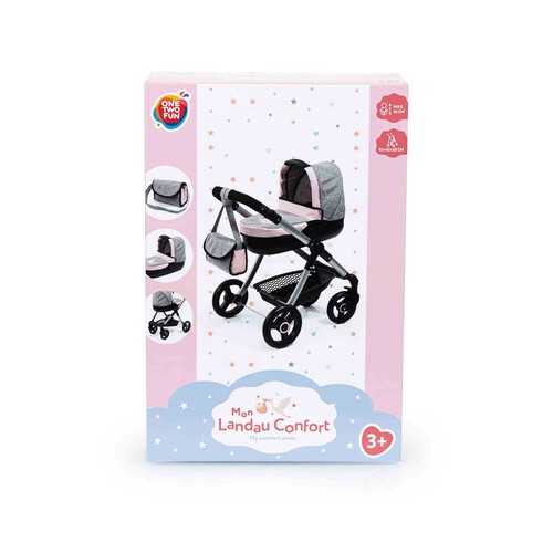 Carro para muñecas bebé con bolso incluido, 63x40x68cm ONE TWO FUN ALCAMPO. +3 años.