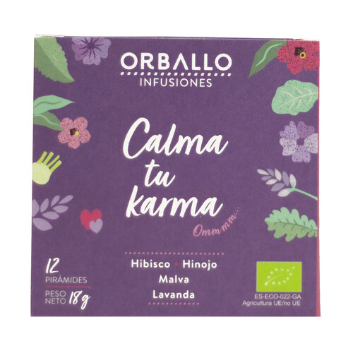 ORBALLO Calma tu karma Infusión ecológica a base de hibisco, hinojo, malva y lavanda 12 uds.