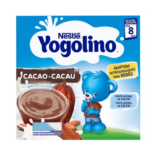 YOGOLINO Postre lácteo con cacao, adapatado para bebés a partir de 8 meses YOGOLINO de Nestlé 4 x 100 g.