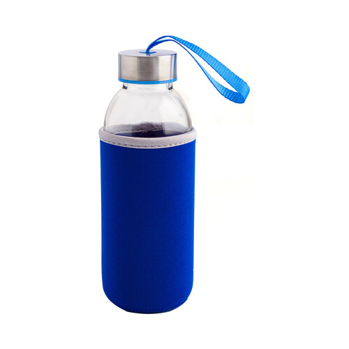 Botella rellenable 0,4 litros con funda de tela color azul, QUID.