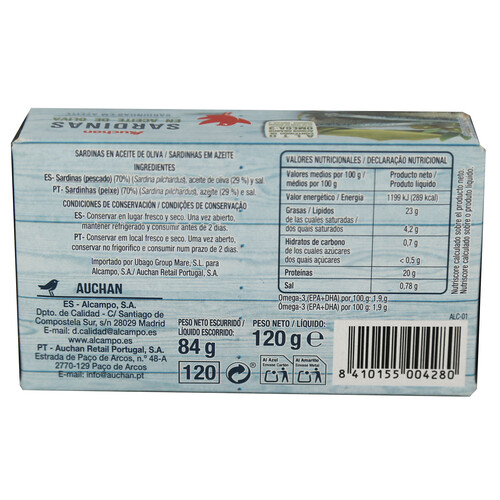 PRODUCTO ALCAMPO Sardinas en aceite de oliva 84 g.