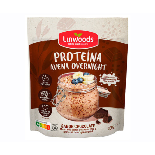 LINWOODS Avena sin gluten overnight proteína chocolate 300 g.