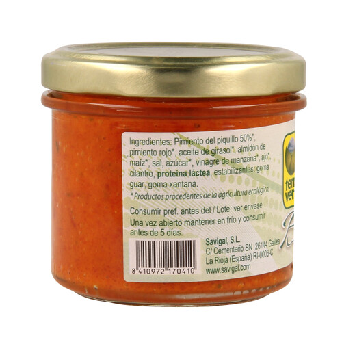 TERRA VERTE Crema pimiento piquillo ecológico TERRA VERTE 110 g.