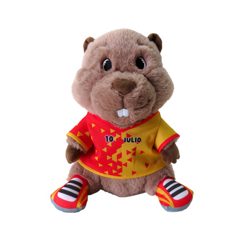 Julio el Castor futbolista España, peluche de 28cm,100% poliéster.