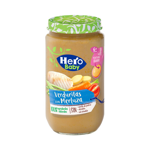 HERO Baby Tarrito de textura suave de verduritas con merluza, a partir de 6 meses 235 g.