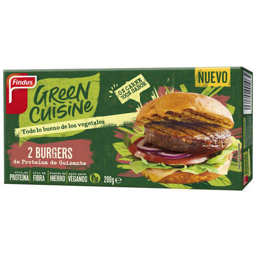 FINDUS Burgers sin carne, de proteína de guisante y especias Green cuisine 2 x 100 g.