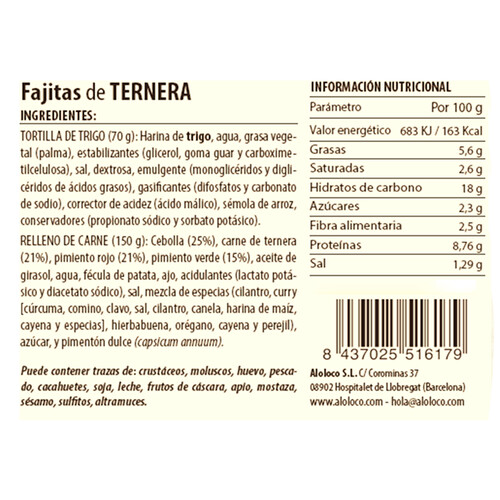 ALOLOCO Fajita de ternera 220 g.