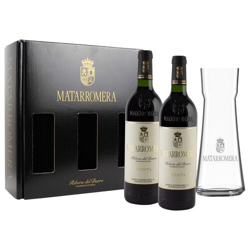 MATARROMERA  Estuche con 2 botellas de vino tinto crianza con D.O. Ribera del Duero + decantador.