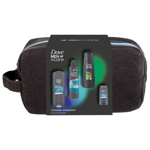 DOVE Men +care Neceser con productos para la higiene masculina.