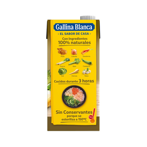 GALLINA BLANCA Caldo casero de pollo y 8 verduras de 1 l.