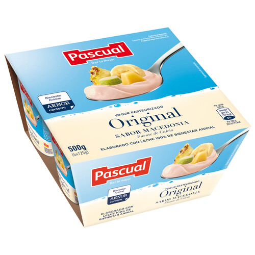 PASCUAL Yogur pasteurizado con sabor a macedonia 4 x 125 g.