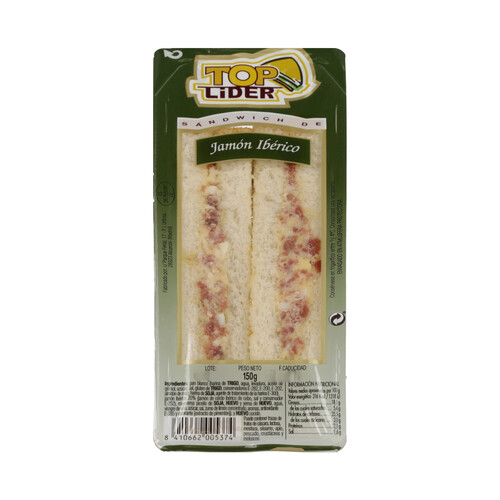 TOP LIDER Sandwich de pan blanco con jamón ibérico de cebo, mayonesa y huevo cocido TOP LIDER 150 g.