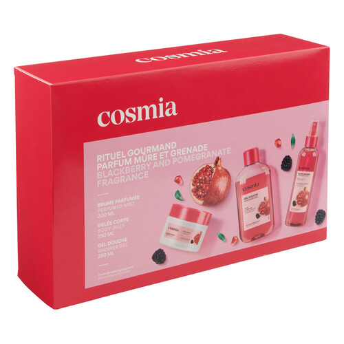 COSMIA Estuche regalo para mujer, con bruma corporal, gel y gelatina corporal.