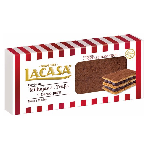 Turrón de milhojas de trufa al cacao puro LACASA 200 g.