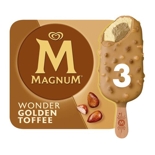 MAGNUM Wonder Bonbón helado de nata con interior de datiles y caramelo, recubierto de chocolate blanco con caramelo 3 x 90 ml.