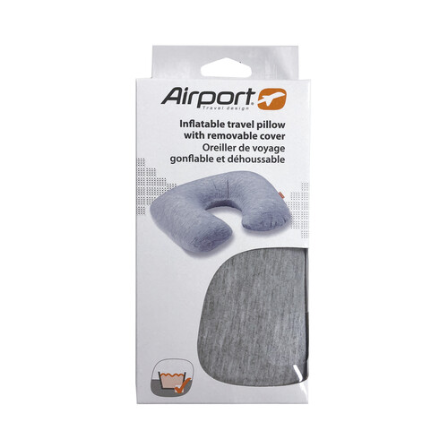 Almohada de viaje inflable con cobertura removible, soporte cervical, color gris, AIRPORT ALCAMPO.