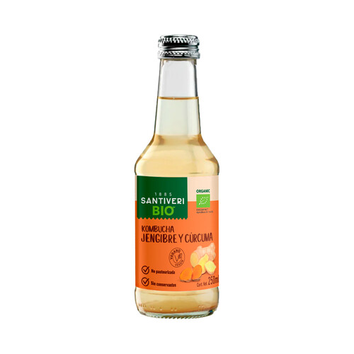 SANTIVERI Bio Kombucha con jenjibre y cúrruma ecológicos botella 25 cl.