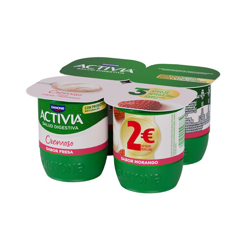 ACTIVIA Bífidus cremoso con 6 horas de fermentación y fresas de Danone 4 x 115 g.