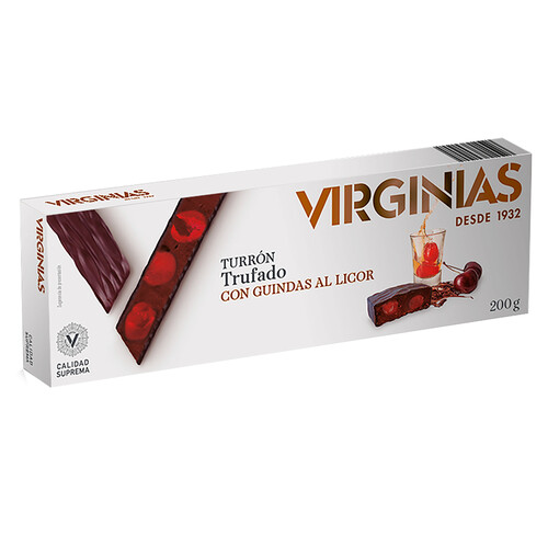 Turrón trufado de chocolate con guindas al licor VIRGINIAS 250 g.