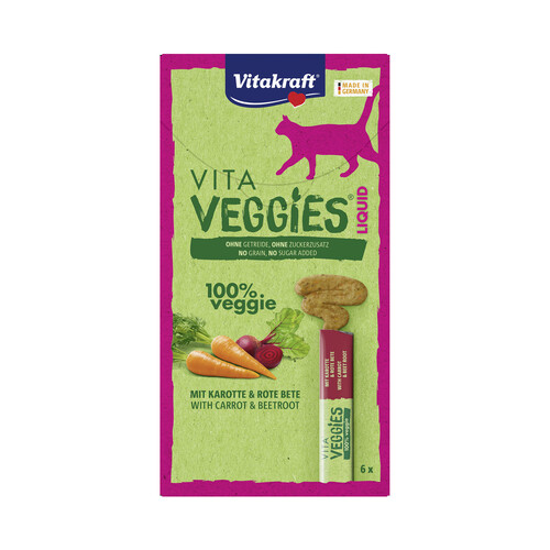 VITAKRAFT Snack líquido para gatos veganos de zanahoria y remolacha Vitaveggies VITAKRAFT 6 uds. 15 gr.