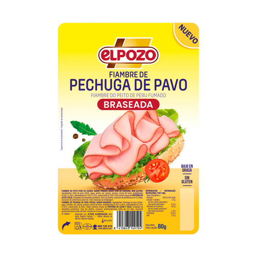 ELPOZO Fiambre de pechuga de pavo braseada, cortada en lonchas 80 g.