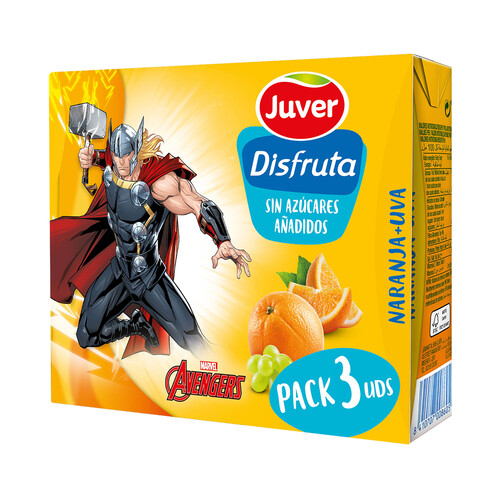 JUVER Disfruta Nectar de naranja y uva, sin azucares añadidos, pack 3 uds 200 ml.