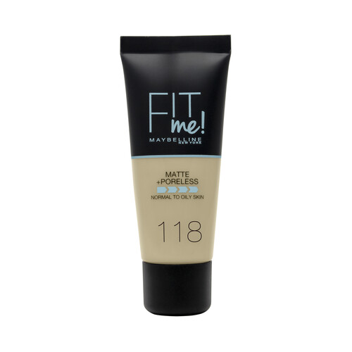 MAYBELLINE Fit me! 118 Light beige Base de maquillaje con acabado mate, para pieles normales a grasas